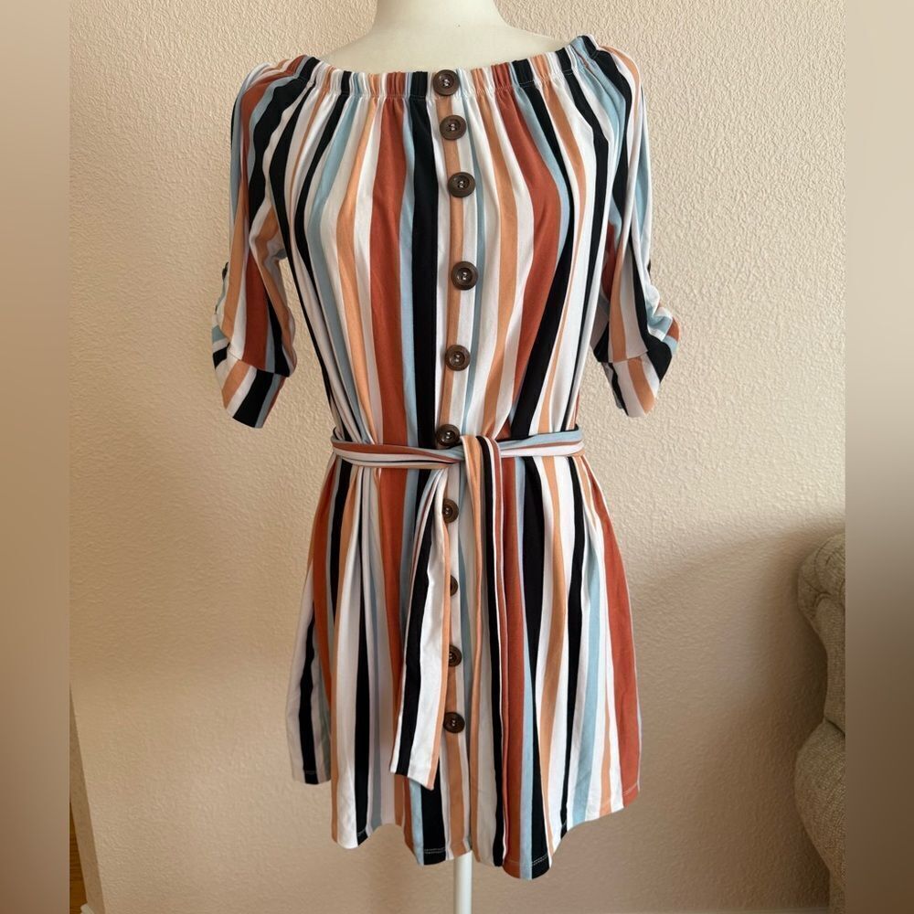 Orange White Stripes Puff Sleeve Mini Sundress